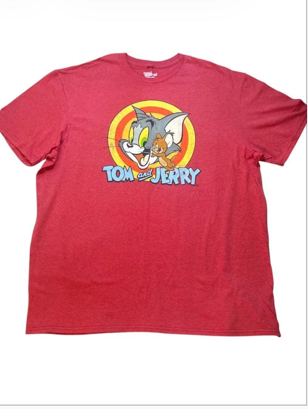 Tom and Jerry Graphic Logo Short Sleeve T-Shirt Red Men's Size XL